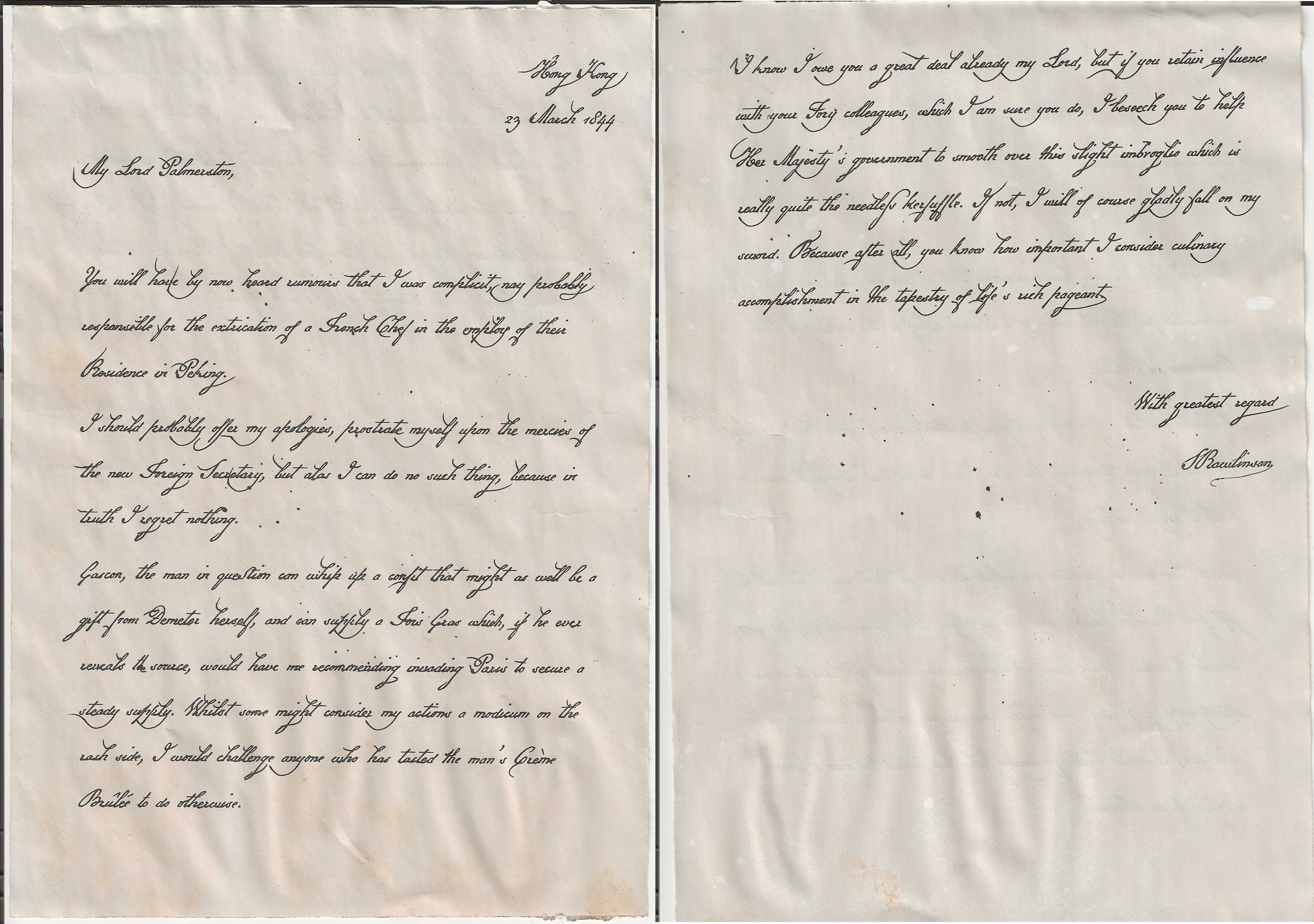 Letter on Crème Brûlée, 1844